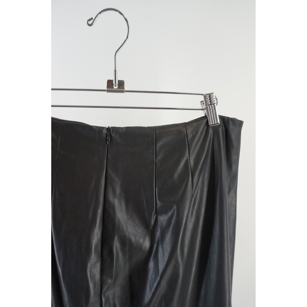 MICAS Faux Leather Ruched Side Slit Midi Skirt date Night Chic Black L - Picture 5 of 7